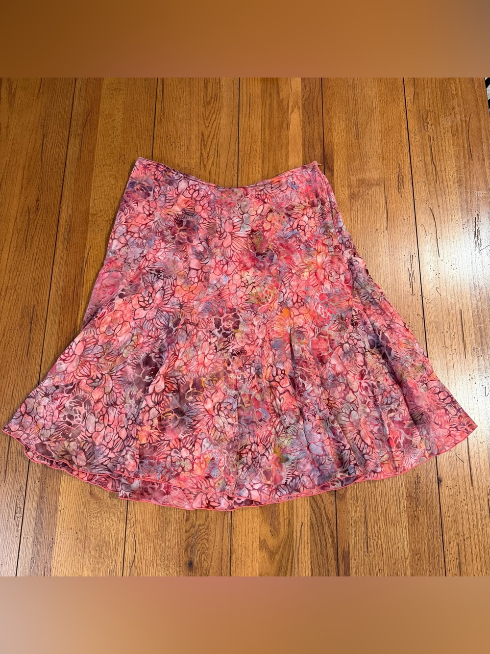 Nomadic Traders Pink Floral Batik Flowy Midi Skirt Size M